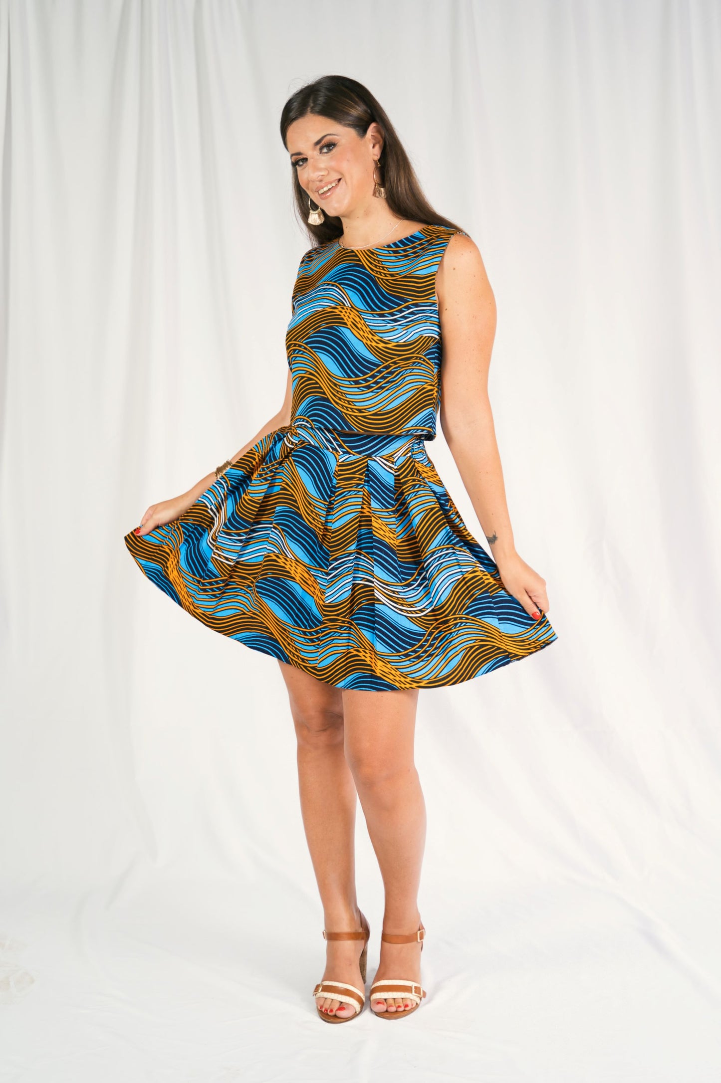 Mawimbi Crop Top with Pleated Skirt